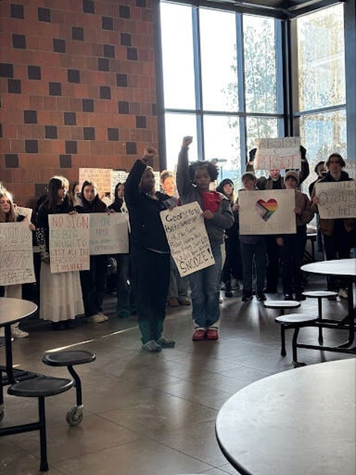 Students protest inside Ferris High School on Feb. 13. (Courtesy)