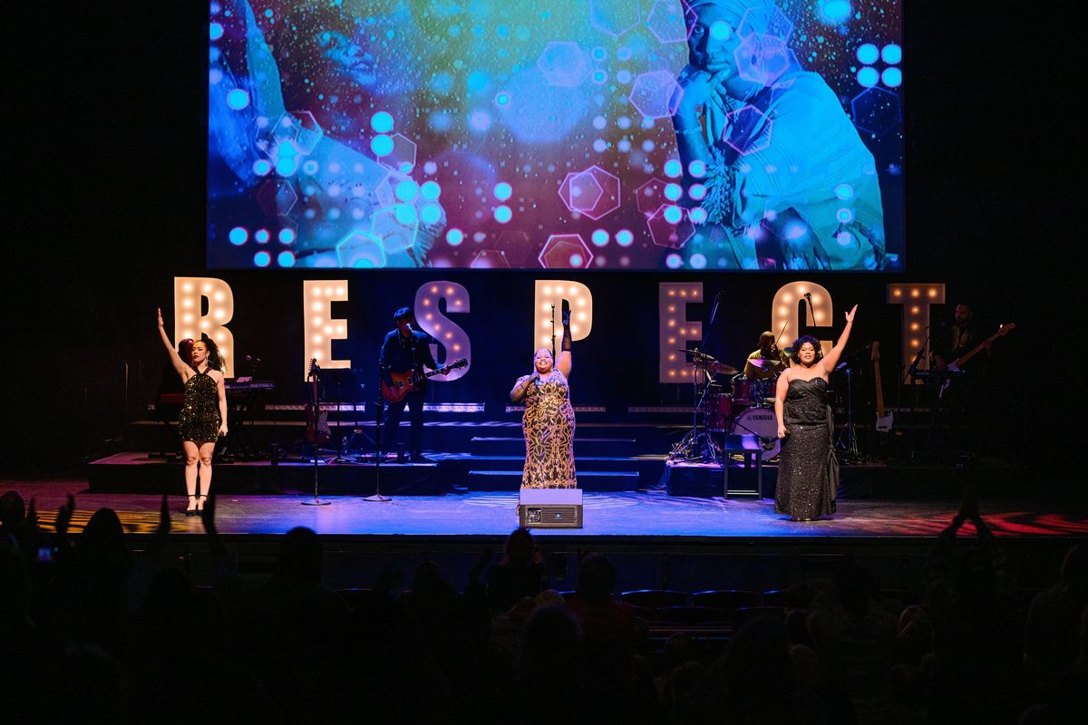 Cristina Rae, center, in the Broadway touring production of “R.E.S.P.E.C.T.” (Courtesy of Best of Broadway)