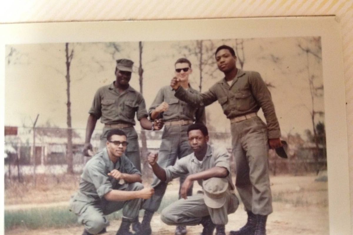 Clyde Rivers, age 18 (at left with glasses), was stationed in the First Marine Air Wing in Da Nang, Vietnam. (Courtesy)