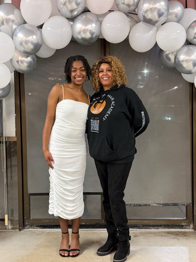 High School Senior Shamiya Johnson and Dawn Moore, owner and CEO of Next Generation Hair Academy 
