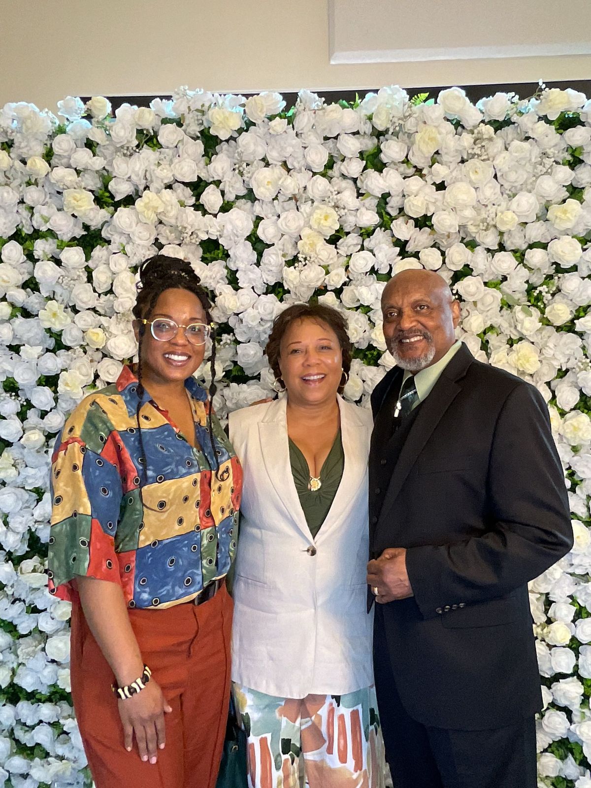 Sally January (center) celebrates with family members KJ January and Barry January at the Spokane Chapter of The Links, Incorporated’s White Rose Brunch, where Sally received the Community Service Award in the Health and Human Services facet in May 2026. (KJ January/ The Black Lens)